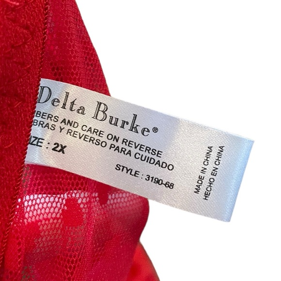 Delta Burke Plus Size Red Sheer Romantic Coquette Heart Print Lingerie Min Dress - Picture 7 of 8